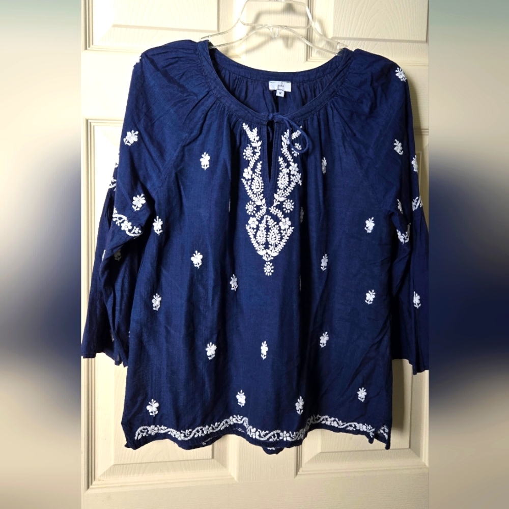 Navy Blue Embroidered Women's Top